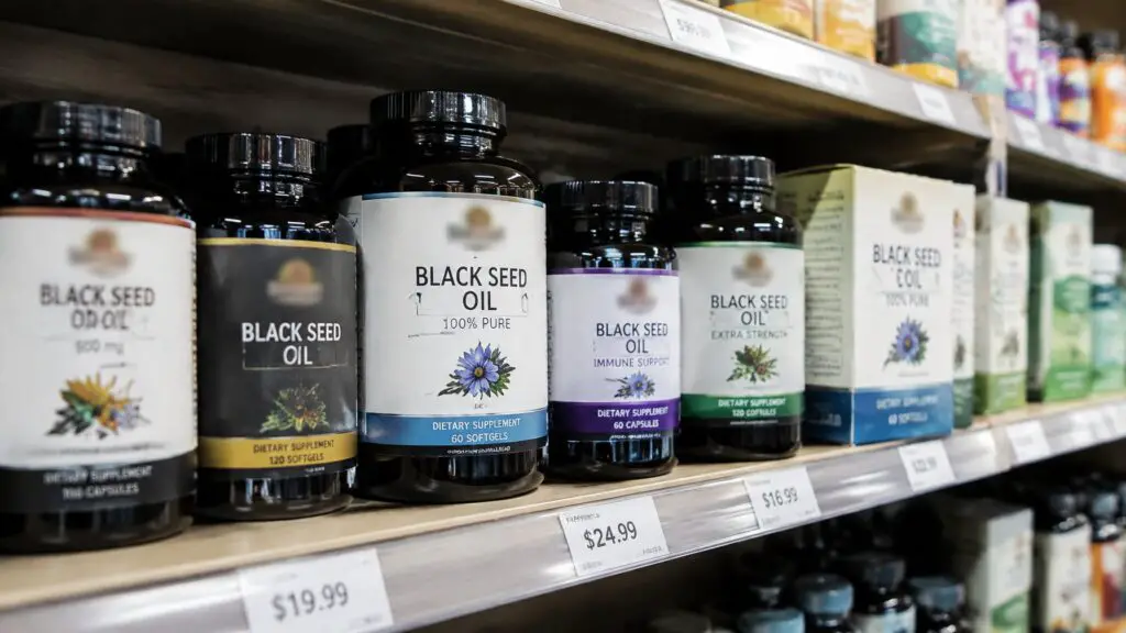 Bottles of black seed oil